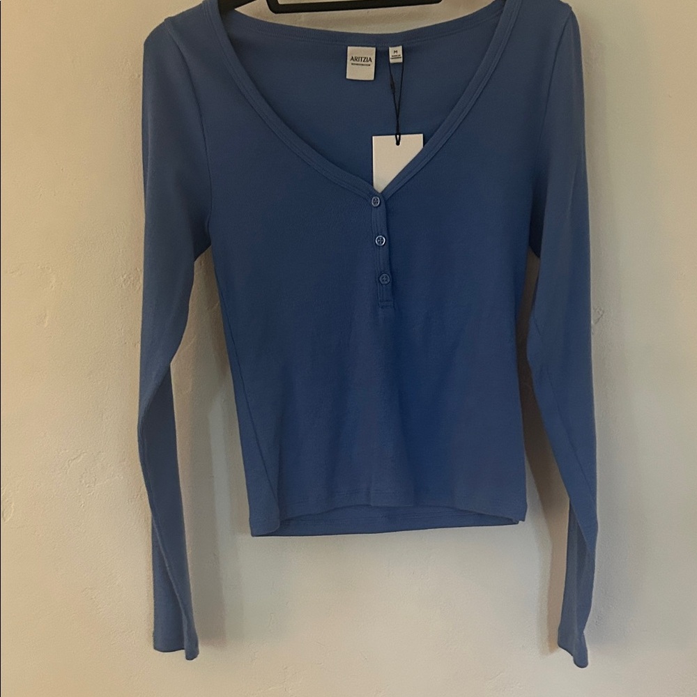 Aritzia Steel Blue Long-Sleeve Henley Top